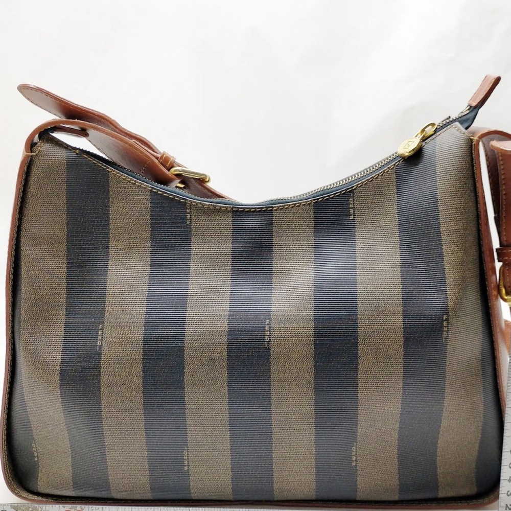 Fendi Striped Canvas Shoulder Bag in Black And Brown - Picture 3 of 10